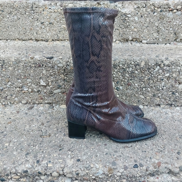 Y2K Bleil Faux Snakeskin sock Boots Mid-Calf Size UK 8/10 US - Picture 4 of 13